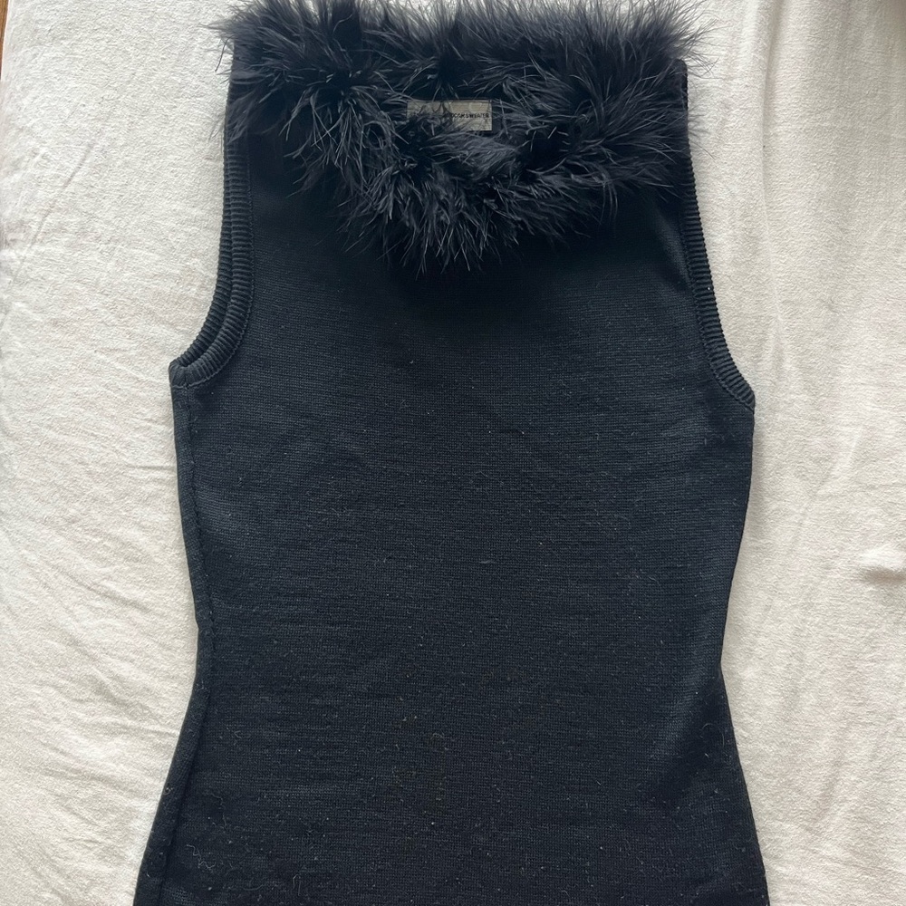 Feather Neck, Sleeveless Sweater